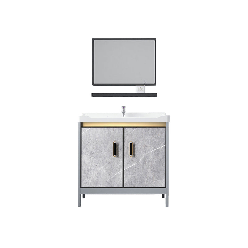 Metal Freestanding Sink Vanity Modern Mirror Cabinet Bathroom Vanity Set in Gray