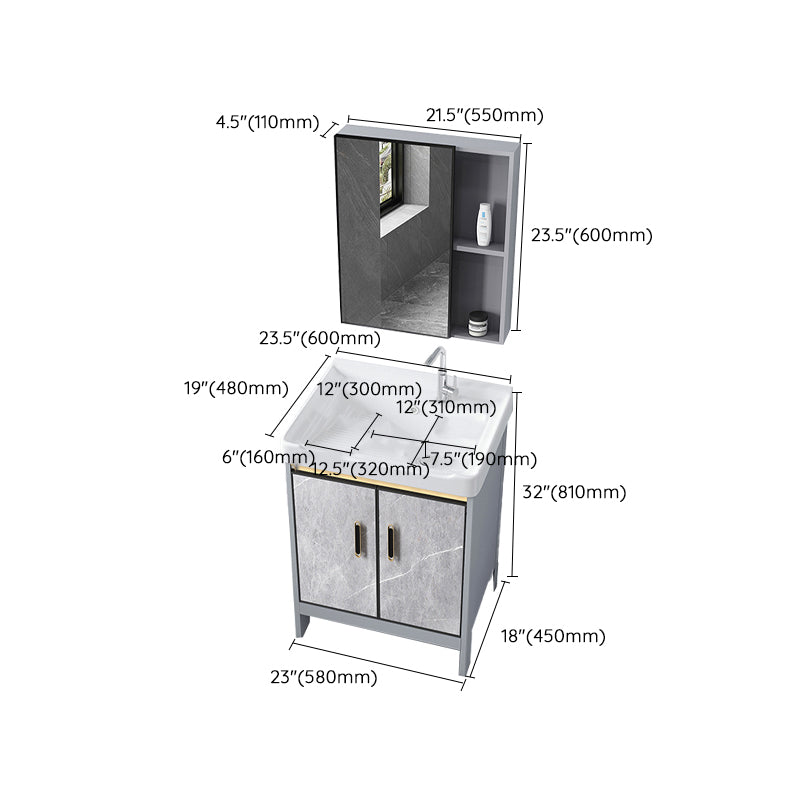 Metal Freestanding Sink Vanity Modern Mirror Cabinet Bathroom Vanity Set in Gray