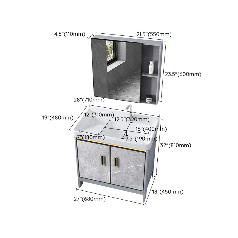 Metal Freestanding Sink Vanity Modern Mirror Cabinet Bathroom Vanity Set in Gray