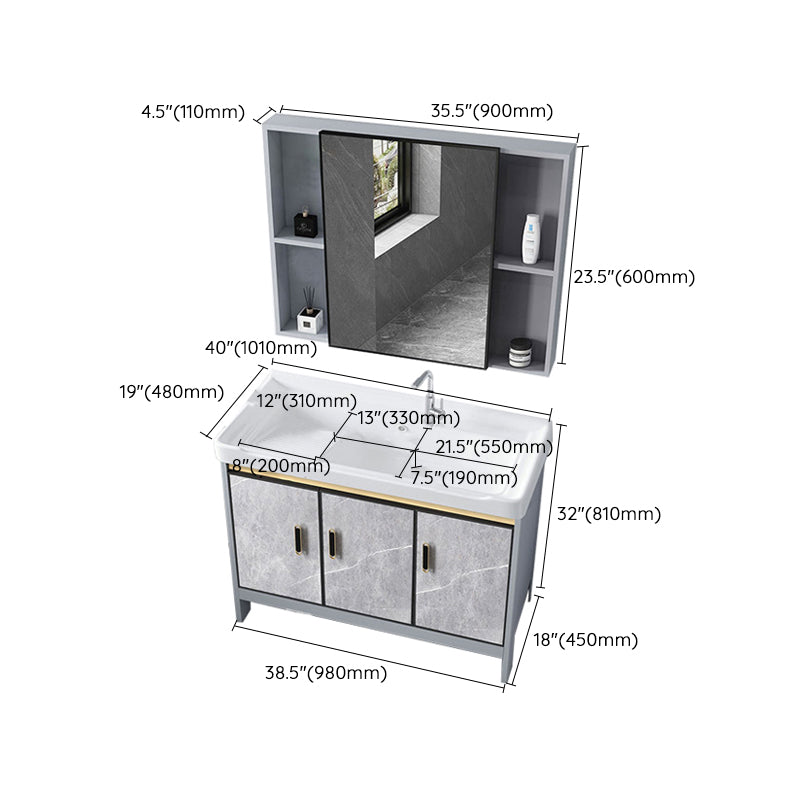 Metal Freestanding Sink Vanity Modern Mirror Cabinet Bathroom Vanity Set in Gray