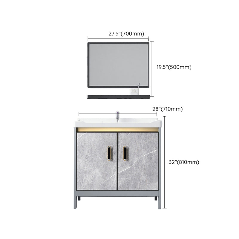 Metal Freestanding Sink Vanity Modern Mirror Cabinet Bathroom Vanity Set in Gray