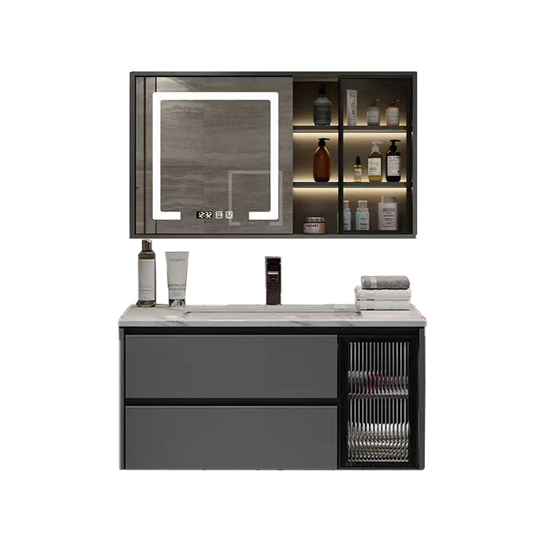 Wall Mount Bath Vanity Grey Metal Frame Mirror Single Sink Bathroom Vanity with Drawers