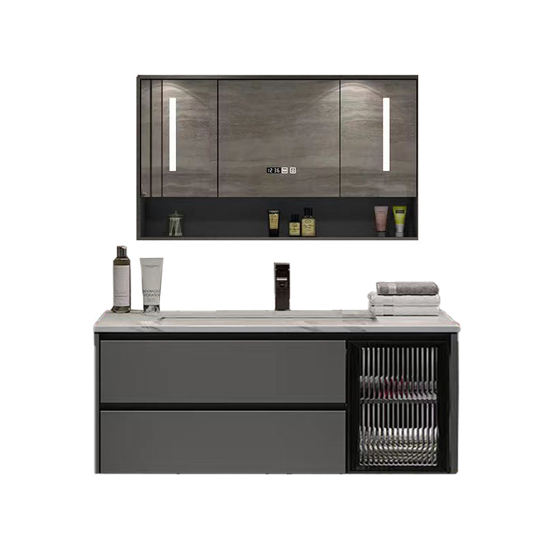 Wall Mount Bath Vanity Grey Metal Frame Mirror Single Sink Bathroom Vanity with Drawers