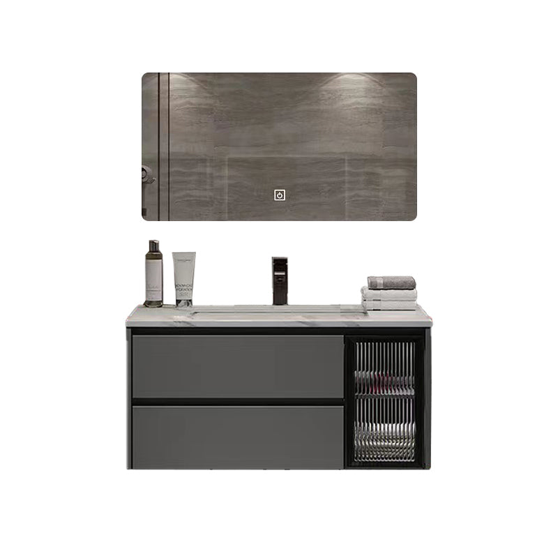 Wall Mount Bath Vanity Grey Metal Frame Mirror Single Sink Bathroom Vanity with Drawers