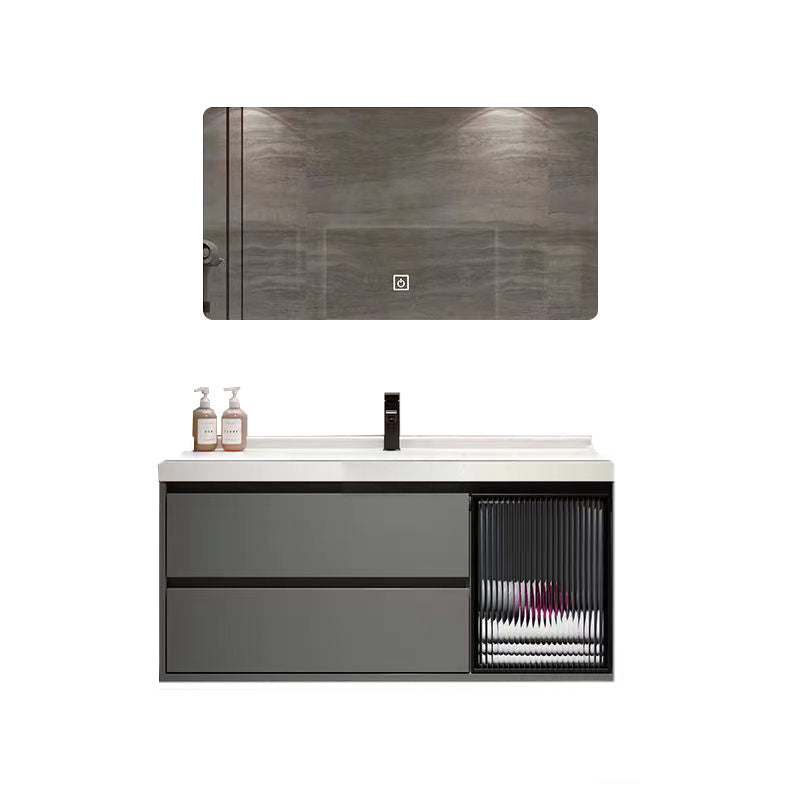 Wall Mount Bath Vanity Grey Metal Frame Mirror Single Sink Bathroom Vanity with Drawers