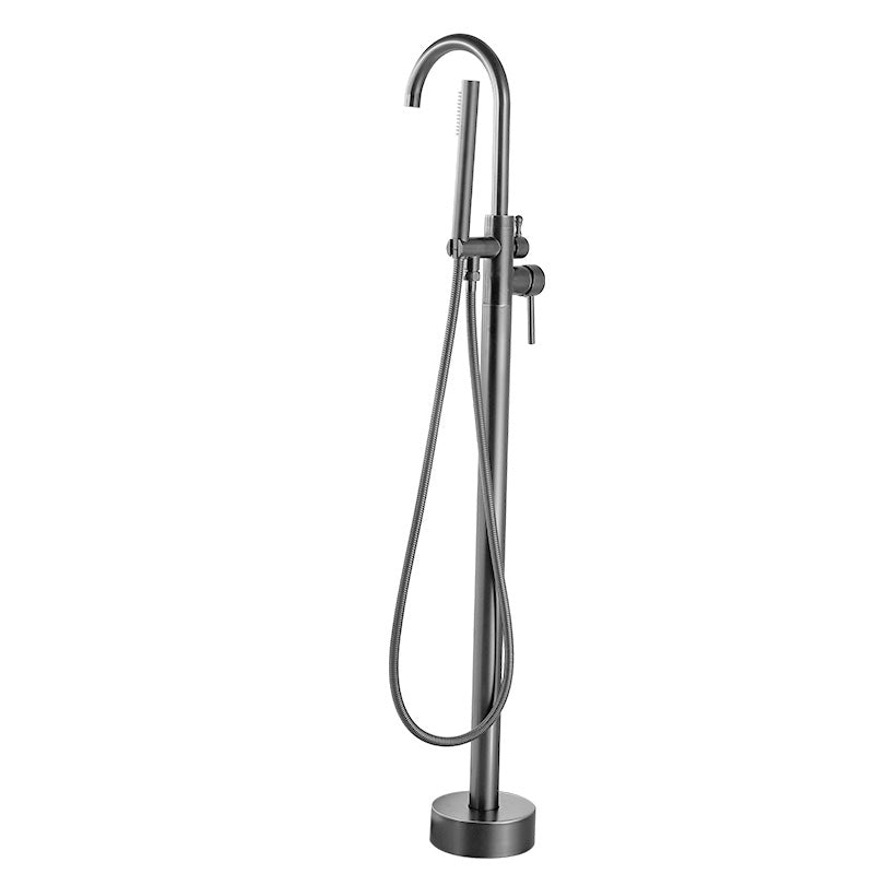 Modern Floor Mounted Metal Freestanding Tub Filler Swivel High Arc Freestanding Faucet