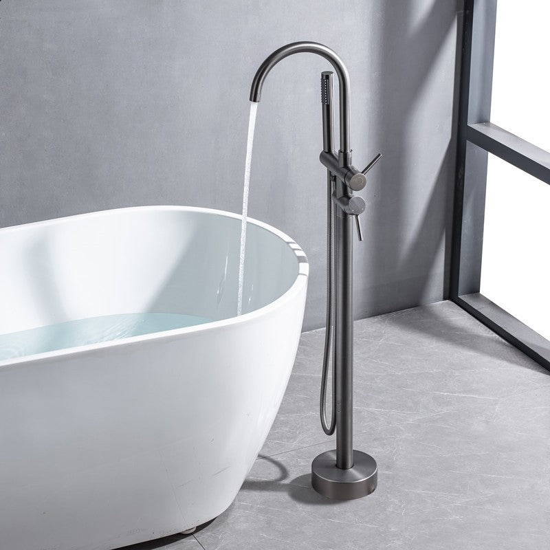 Modern Floor Mounted Metal Freestanding Tub Filler Swivel High Arc Freestanding Faucet