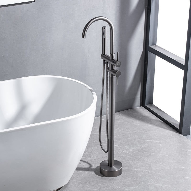 Modern Floor Mounted Metal Freestanding Tub Filler Swivel High Arc Freestanding Faucet