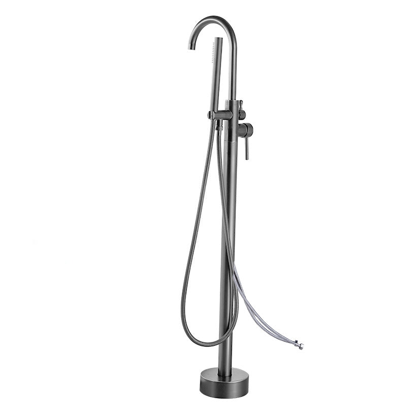 Modern Floor Mounted Metal Freestanding Tub Filler Swivel High Arc Freestanding Faucet