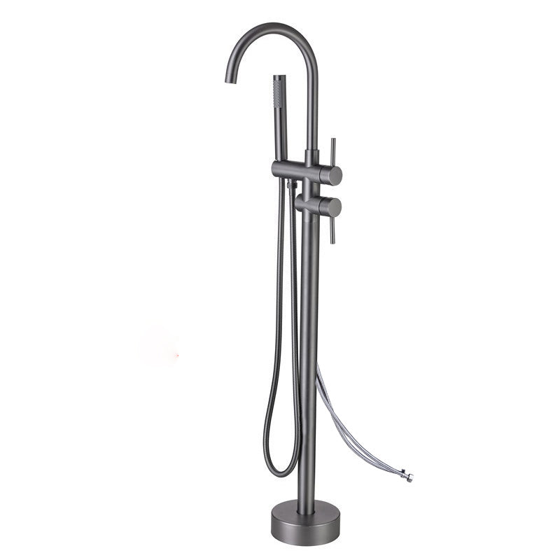 Modern Floor Mounted Metal Freestanding Tub Filler Swivel High Arc Freestanding Faucet