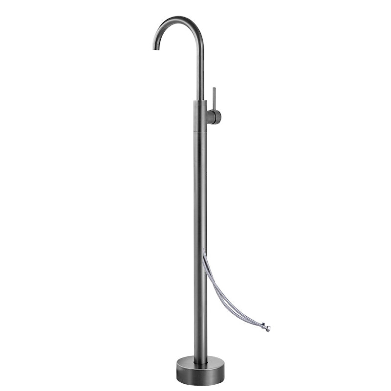 Modern Floor Mounted Metal Freestanding Tub Filler Swivel High Arc Freestanding Faucet