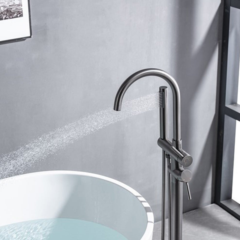 Modern Floor Mounted Metal Freestanding Tub Filler Swivel High Arc Freestanding Faucet