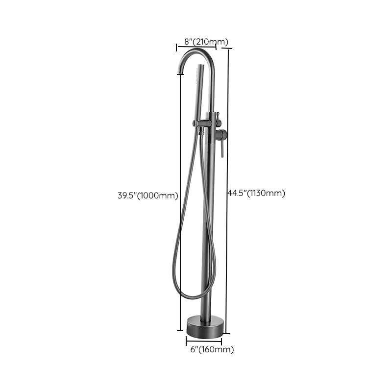 Modern Floor Mounted Metal Freestanding Tub Filler Swivel High Arc Freestanding Faucet