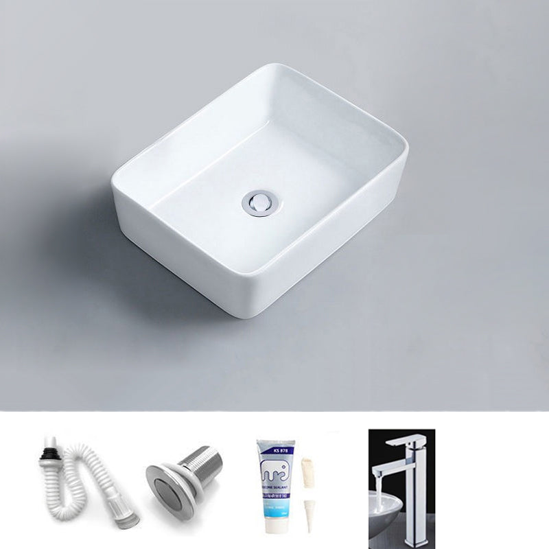 Contemporary Bathroom Sink Porcelain Rectangular Vessel Sink with Pop-Up Drain