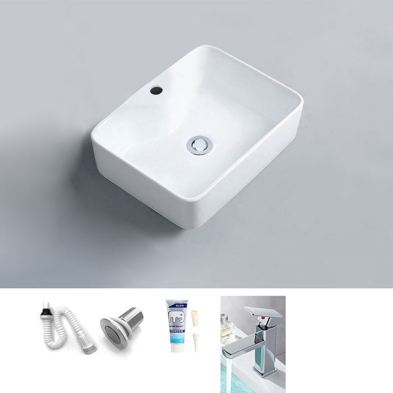 Contemporary Bathroom Sink Porcelain Rectangular Vessel Sink with Pop-Up Drain
