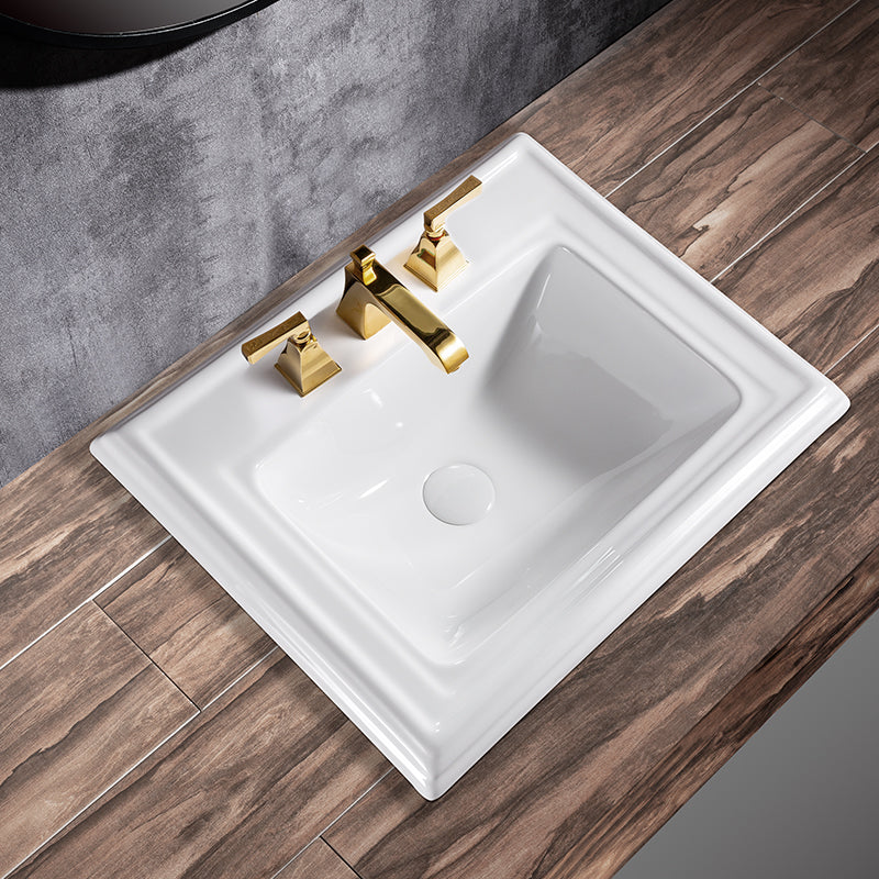 Contemporary Bathroom Sink Porcelain Rectangular Drop-in Bathroom Sink with Pop-Up Drain