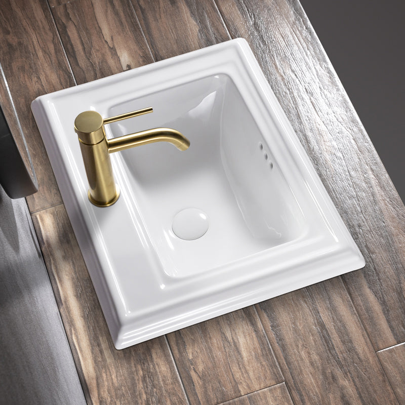 Contemporary Bathroom Sink Porcelain Rectangular Drop-in Bathroom Sink with Pop-Up Drain