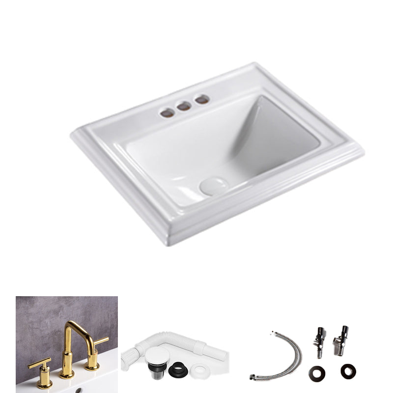 Contemporary Bathroom Sink Porcelain Rectangular Drop-in Bathroom Sink with Pop-Up Drain