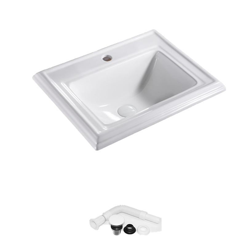 Contemporary Bathroom Sink Porcelain Rectangular Drop-in Bathroom Sink with Pop-Up Drain