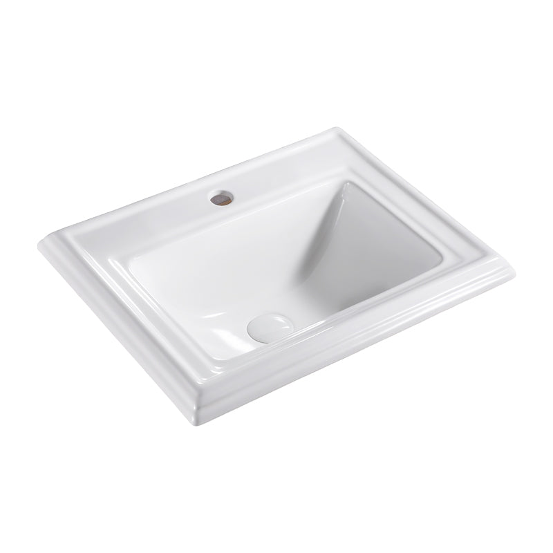 Contemporary Bathroom Sink Porcelain Rectangular Drop-in Bathroom Sink with Pop-Up Drain