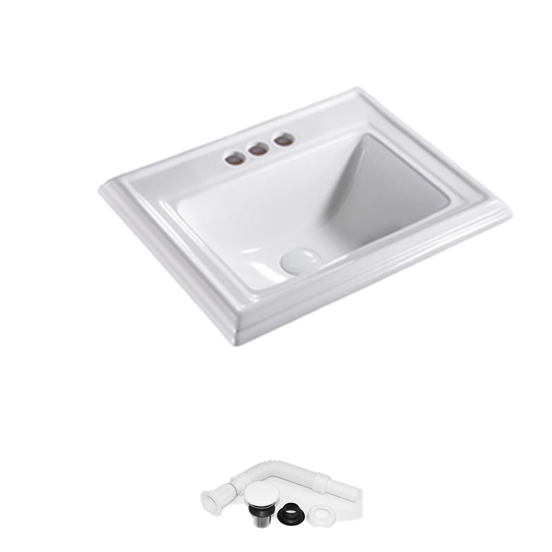 Contemporary Bathroom Sink Porcelain Rectangular Drop-in Bathroom Sink with Pop-Up Drain