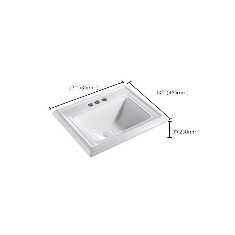 Contemporary Bathroom Sink Porcelain Rectangular Drop-in Bathroom Sink with Pop-Up Drain