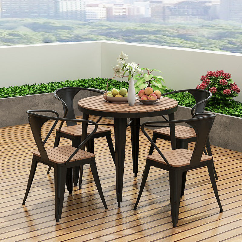 Industrial Style 1/3/5 Pieces Metal Dining Set Reclaimed Wood Table Set for Outdoor