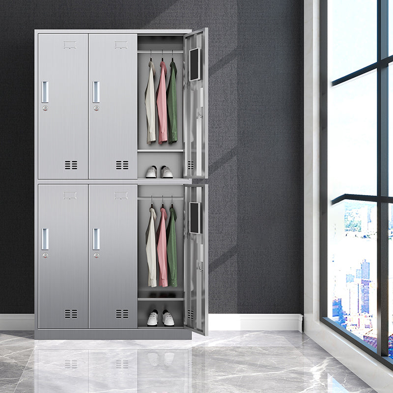 Silver Metal Cabinet with Hinged Doors Modern Steel Storage Cabinet for Home