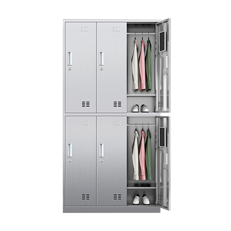 Silver Metal Cabinet with Hinged Doors Modern Steel Storage Cabinet for Home