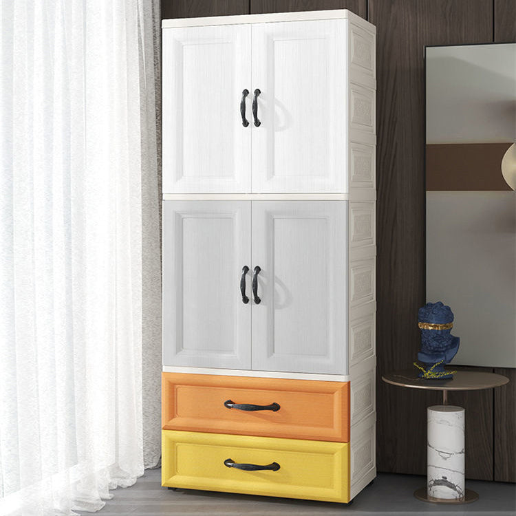 Hinged Wardrobe Cabinet with Garment Rod Modern Plastic Wardrobe Armoire