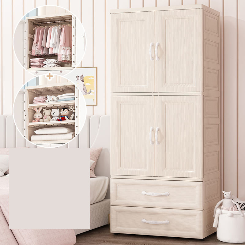 Hinged Wardrobe Cabinet with Garment Rod Modern Plastic Wardrobe Armoire