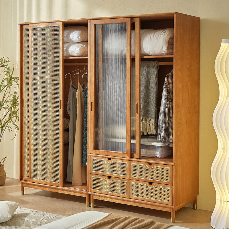 Solid Wood Wardrobe Armoire with Drawer Modern Wardrobe Closet