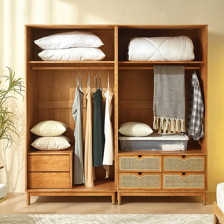 Solid Wood Wardrobe Armoire with Drawer Modern Wardrobe Closet