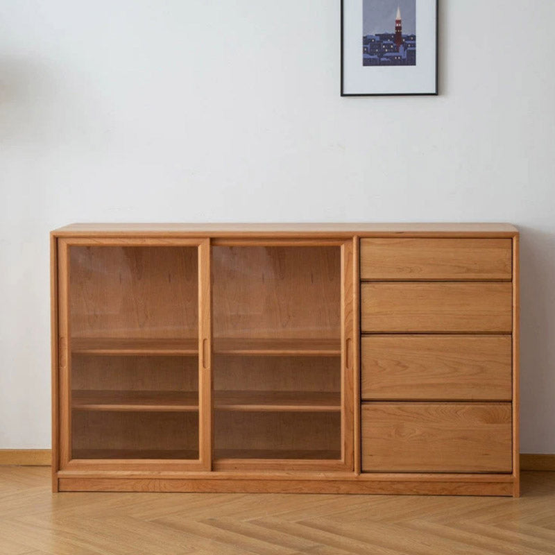 Solid Wood Buffet Table Modern and Contemporary Side Board with Cabinets and Drawers