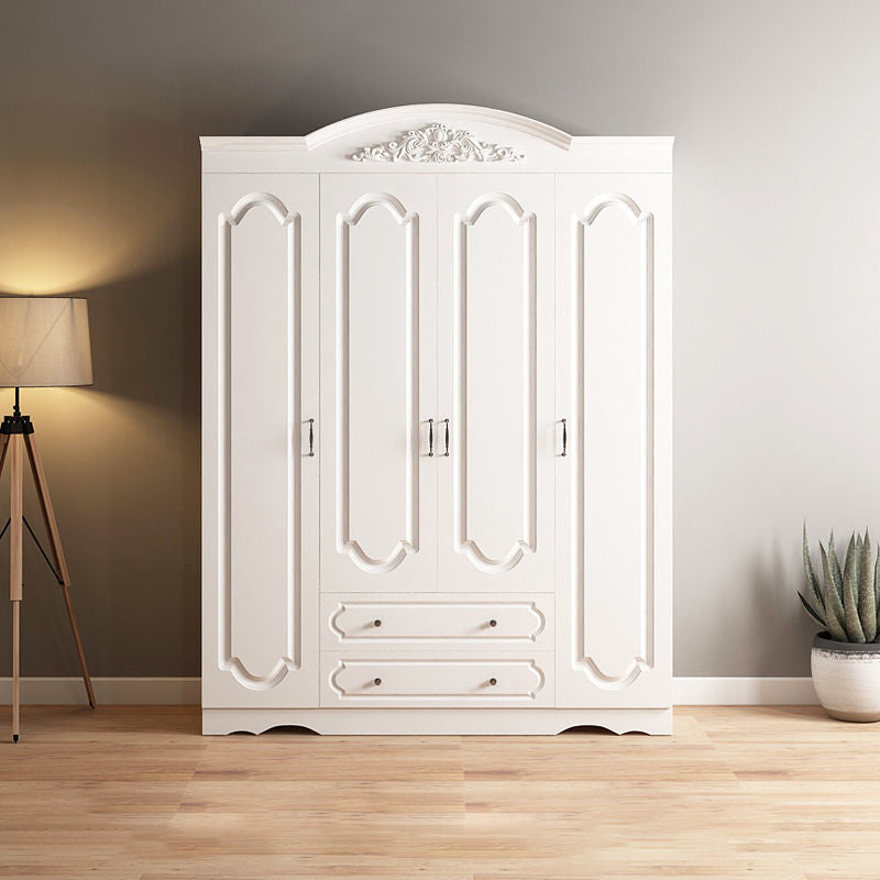 Engineered Wood Wardrobe Closet with Garment Rod White Wardrobe Cabinet