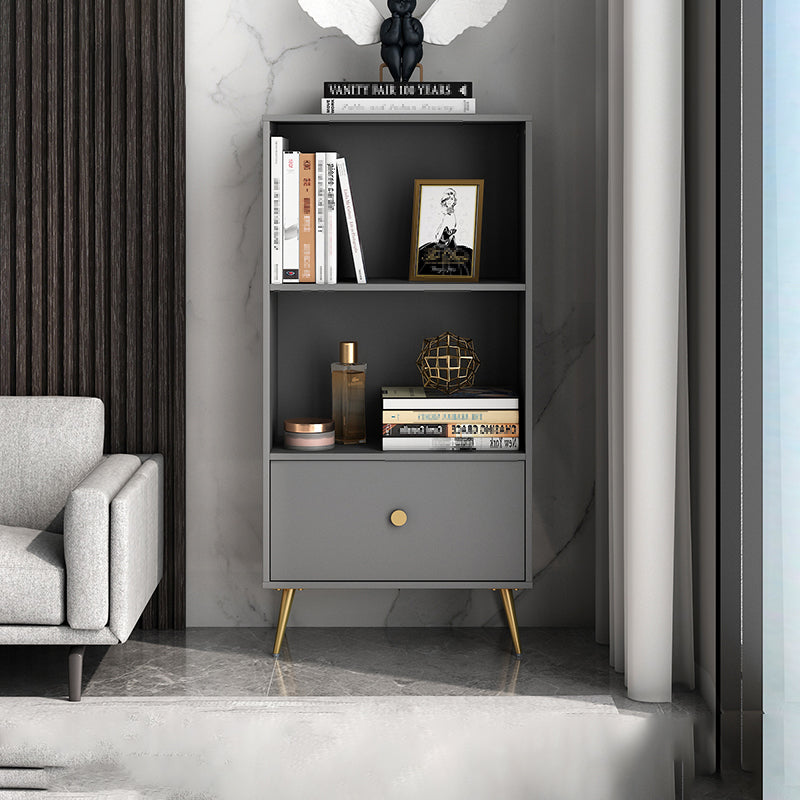 Modern Engineered Wood Bookcase Standard Closed Back Bookshelf with Drawer