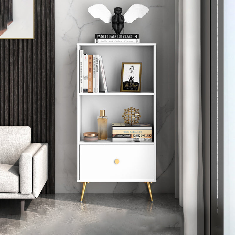 Modern Engineered Wood Bookcase Standard Closed Back Bookshelf with Drawer