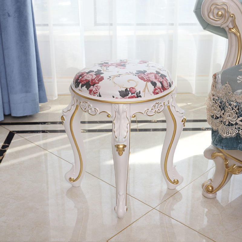 Mid-Century Modern Ottoman Faux Leather Upholstered Solid Color Round Ottoman