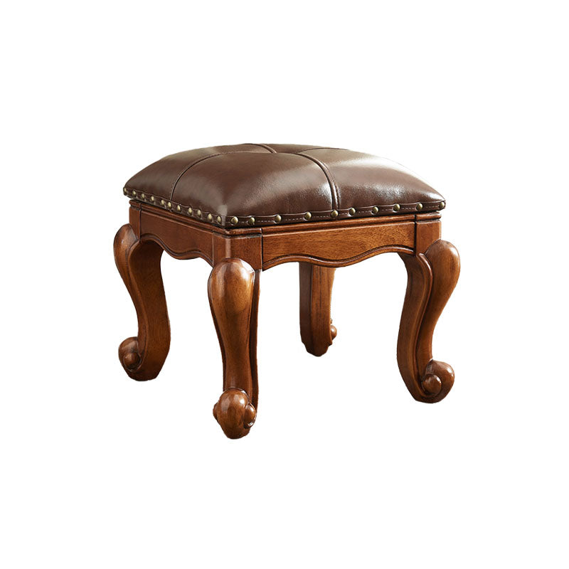 Mid-Century Modern Pouf Ottoman Genuine Leather Tufted Nailhead Trim Rectangle Ottoman