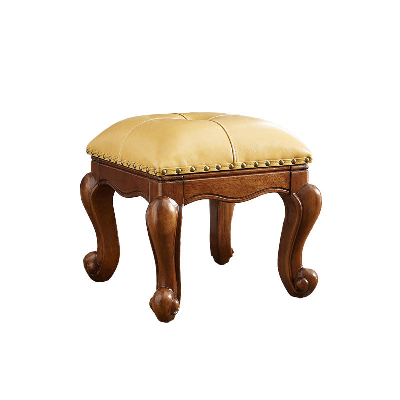 Mid-Century Modern Pouf Ottoman Genuine Leather Tufted Nailhead Trim Rectangle Ottoman