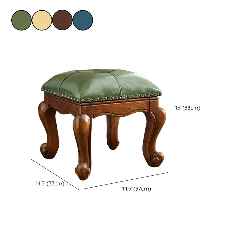 Mid-Century Modern Pouf Ottoman Genuine Leather Tufted Nailhead Trim Rectangle Ottoman