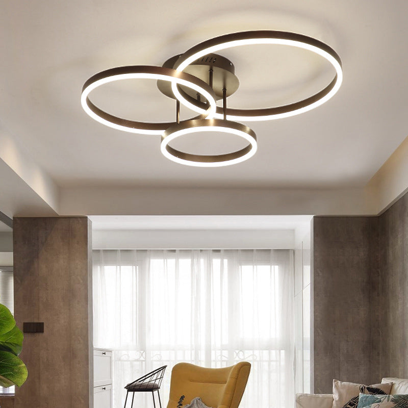 Metal Circular Semi Flush Light Simple Semi Flush Chandelier Lighting in Brown