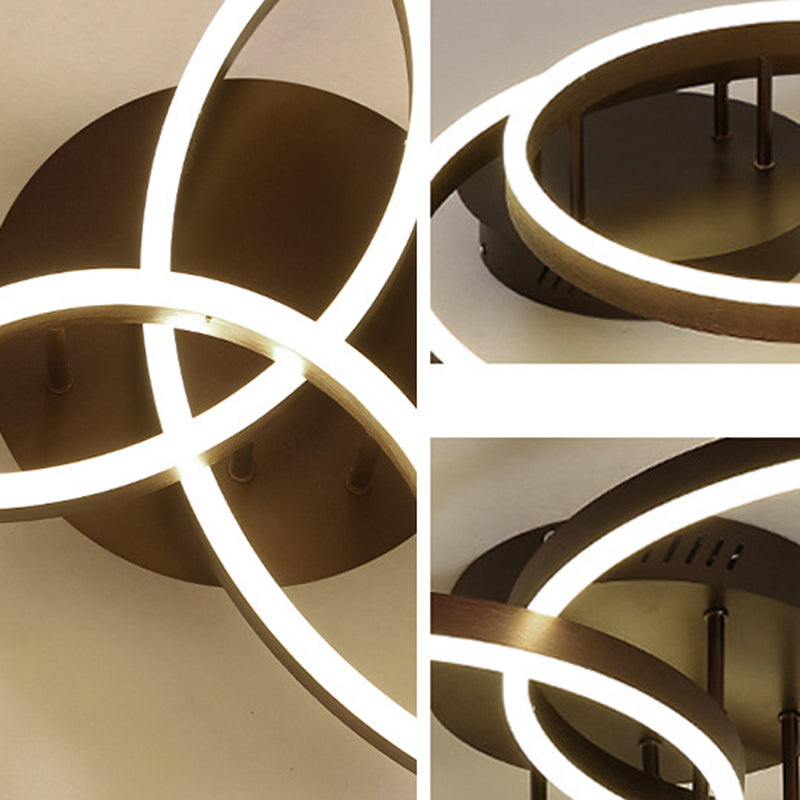 Metal Circular Semi Flush Light Simple Semi Flush Chandelier Lighting in Brown