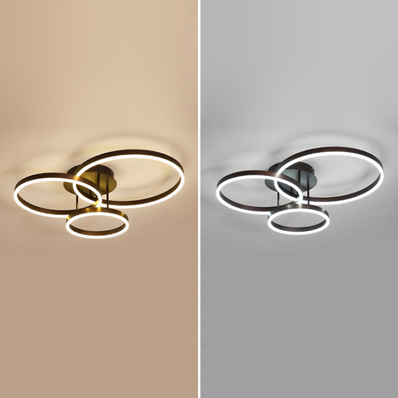 Metal Circular Semi Flush Light Simple Semi Flush Chandelier Lighting in Brown