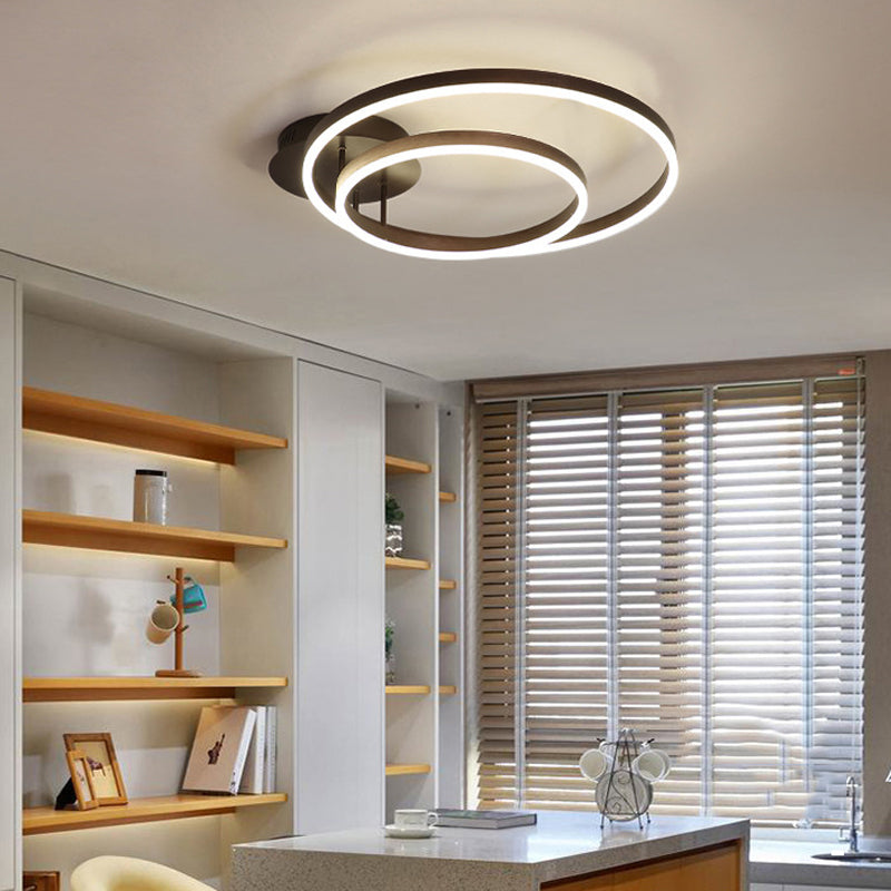 Metal Circular Semi Flush Light Simple Semi Flush Chandelier Lighting in Brown