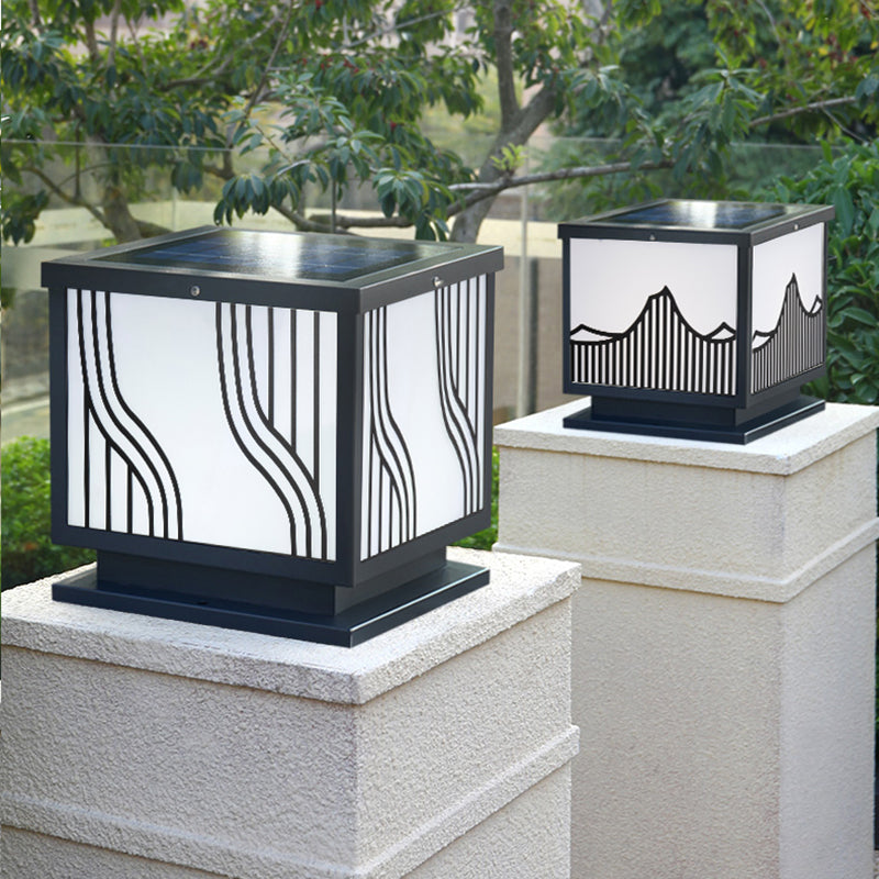 Metal Square Shape Outdoor Lights Modern Style 1-Light Solar Pillar Lamp