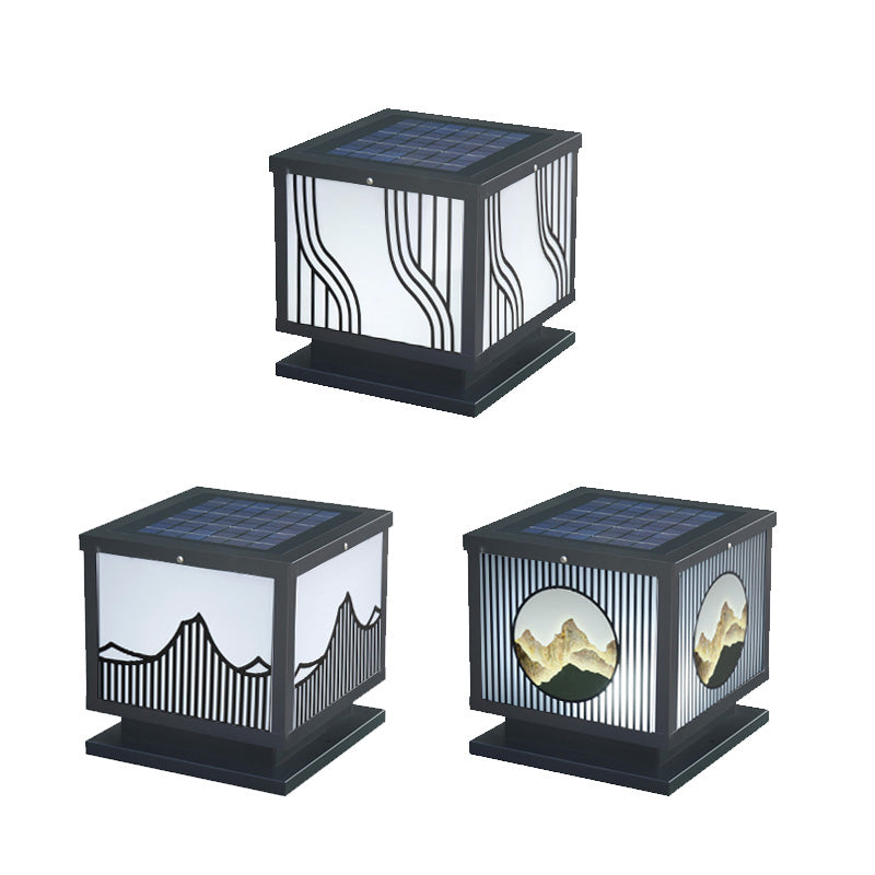 Metal Square Shape Outdoor Lights Modern Style 1-Light Solar Pillar Lamp