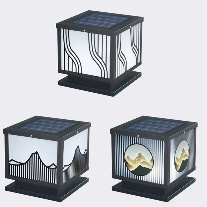 Metal Square Shape Outdoor Lights Modern Style 1-Light Solar Pillar Lamp