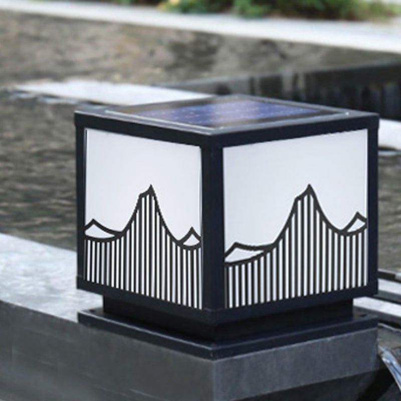 Metal Square Shape Outdoor Lights Modern Style 1-Light Solar Pillar Lamp