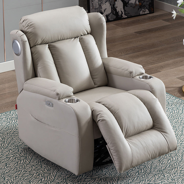 33.9" Wide Genuine Leather Manual/Power Standard Recliner White Message